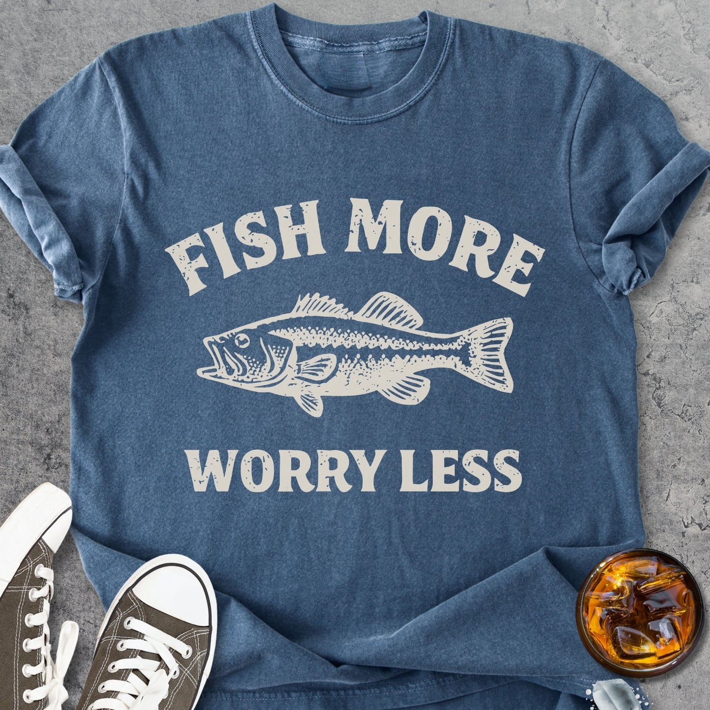 Fish More Worry Less - Premium Heavyweight Tee