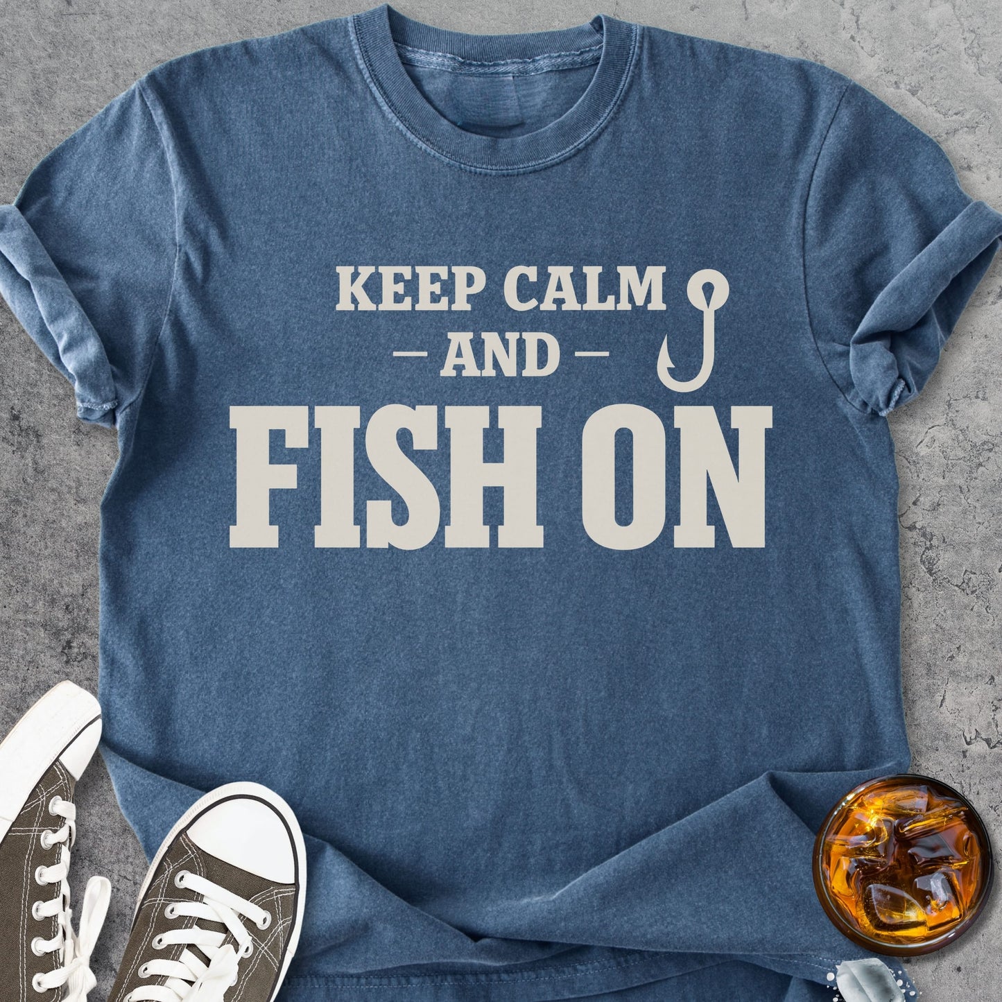 Keep Calm And Fish On - Vintage Heavyweight Tee