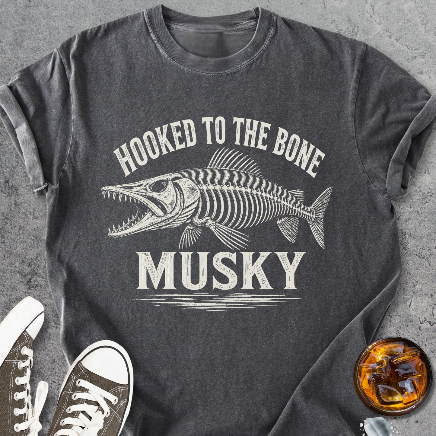 Hooked To The Bone Musky - Vintage Heavyweight Tee