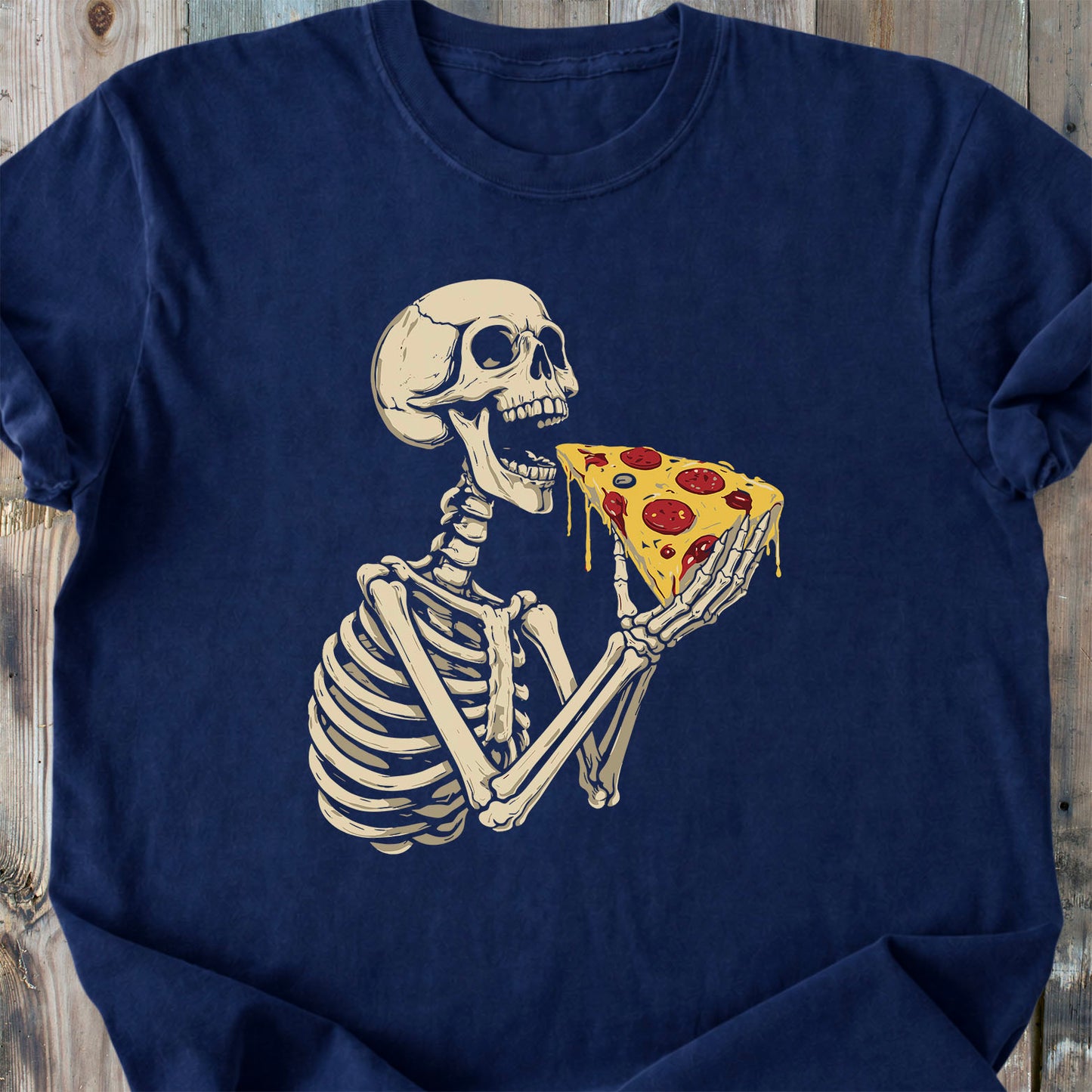 Skeleton Eating Pizza - Premium Heavyweight Tee