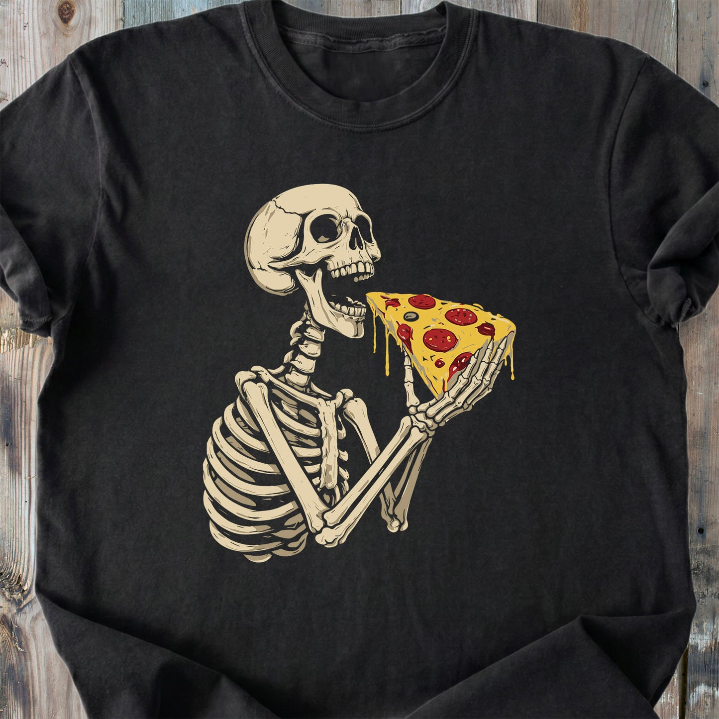 Skeleton Eating Pizza - Premium Heavyweight Tee