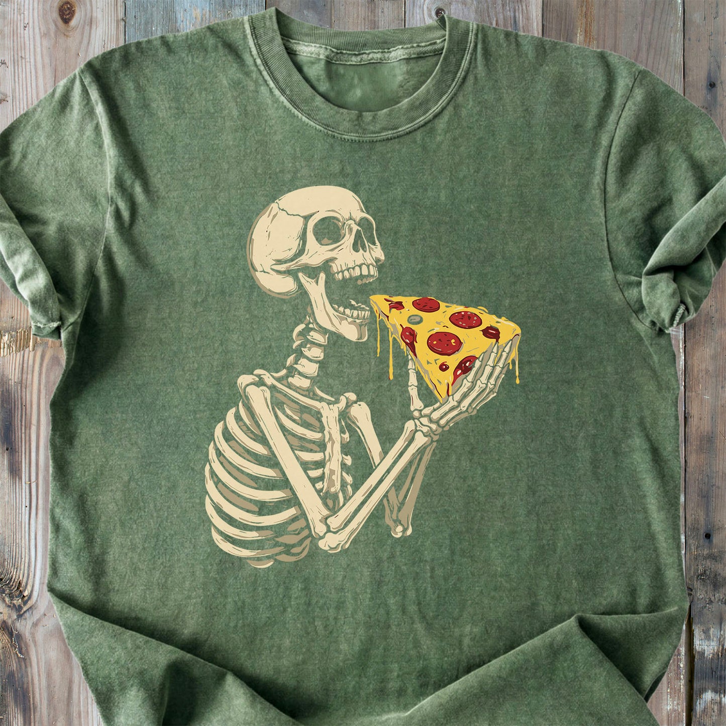 Skeleton Eating Pizza - Premium Heavyweight Tee