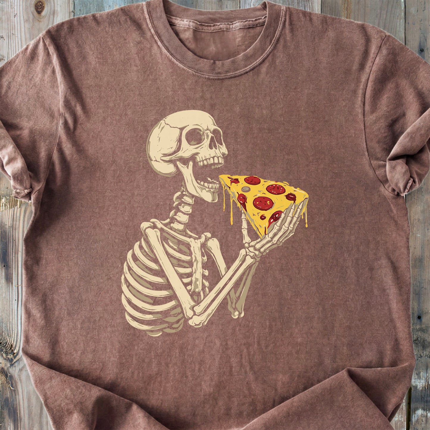 Skeleton Eating Pizza - Premium Heavyweight Tee
