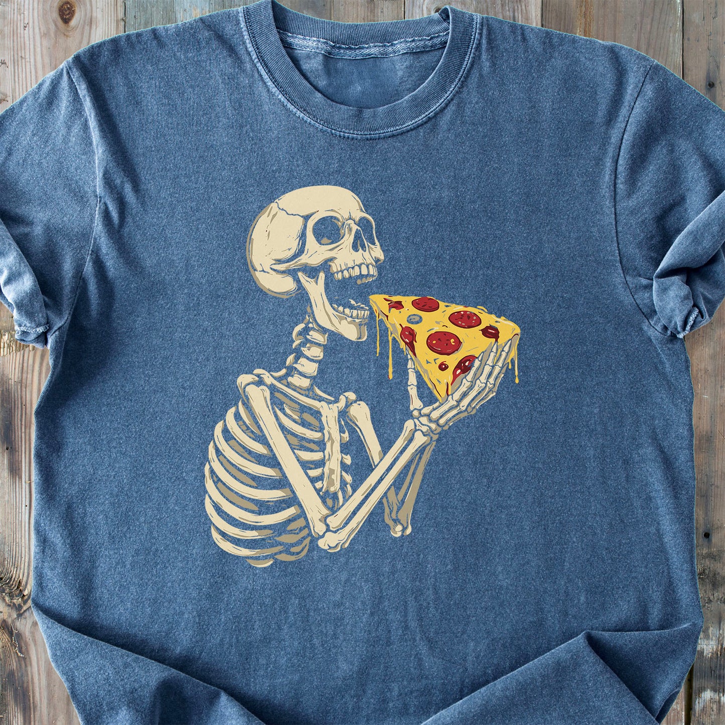 Skeleton Eating Pizza - Premium Heavyweight Tee