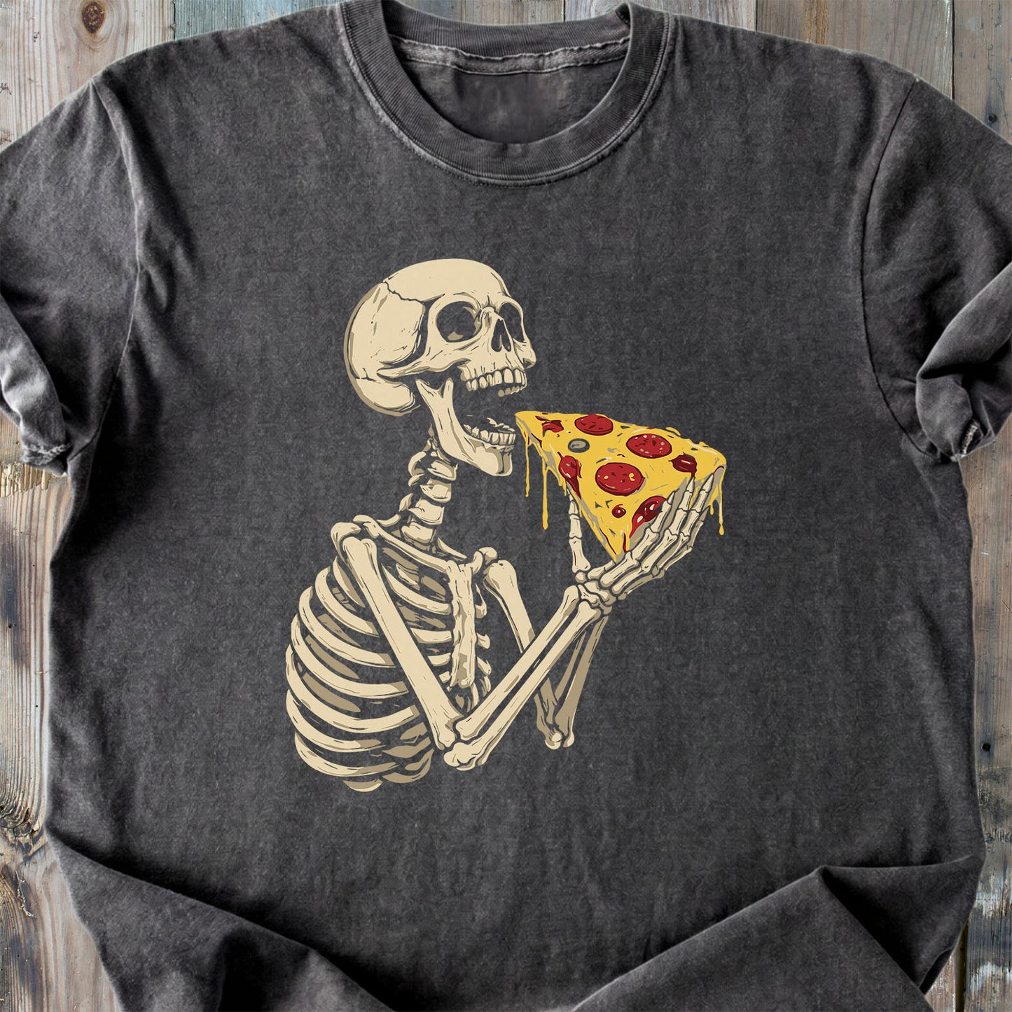 Skeleton Eating Pizza - Premium Heavyweight Tee