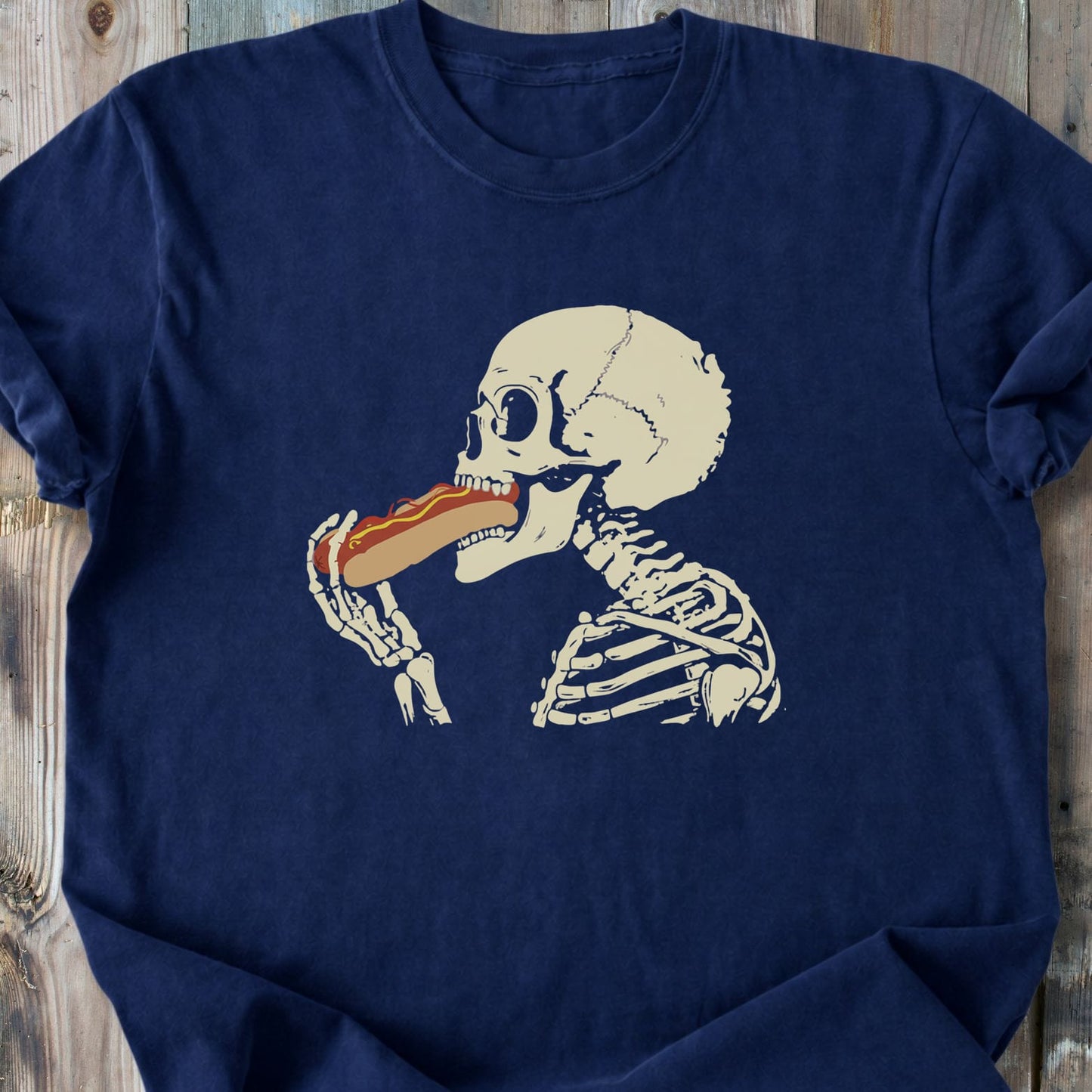 Skeleton Eating Hotdog - Vintage Heavyweight Tee