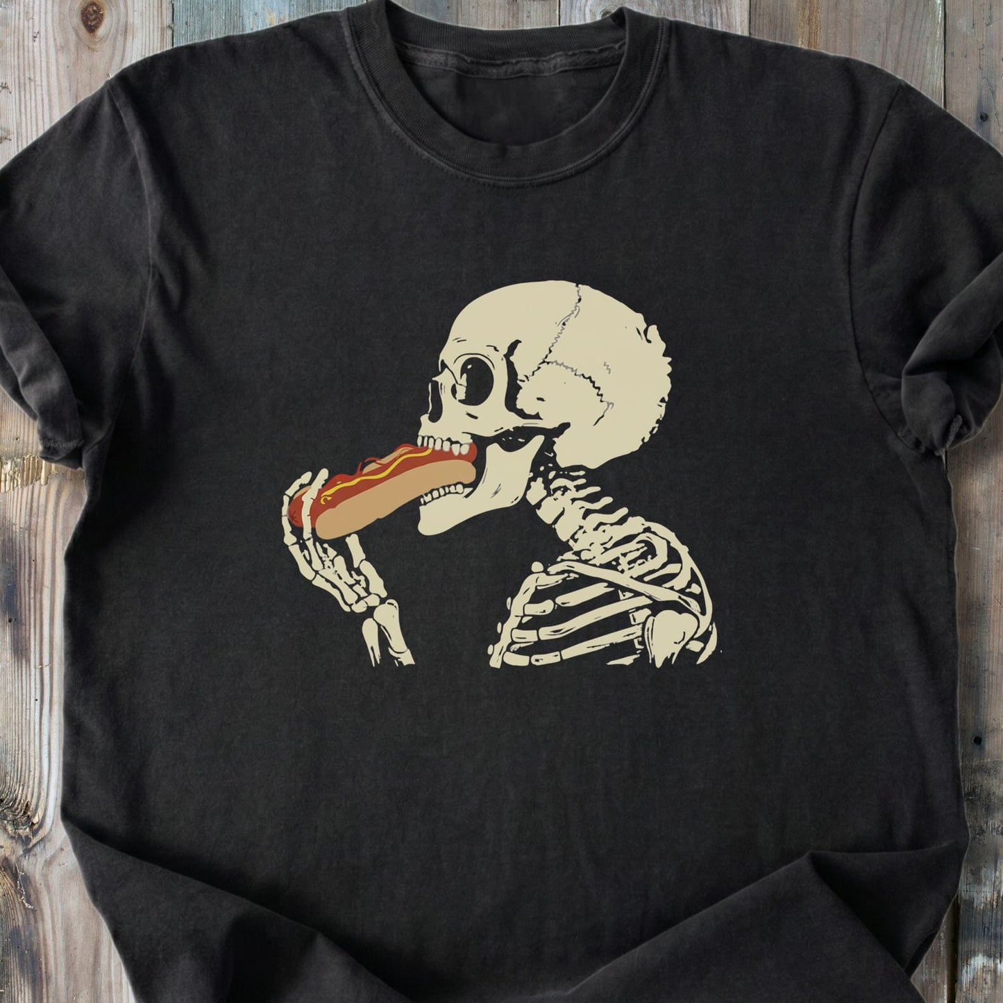 Skeleton Eating Hotdog - Vintage Heavyweight Tee