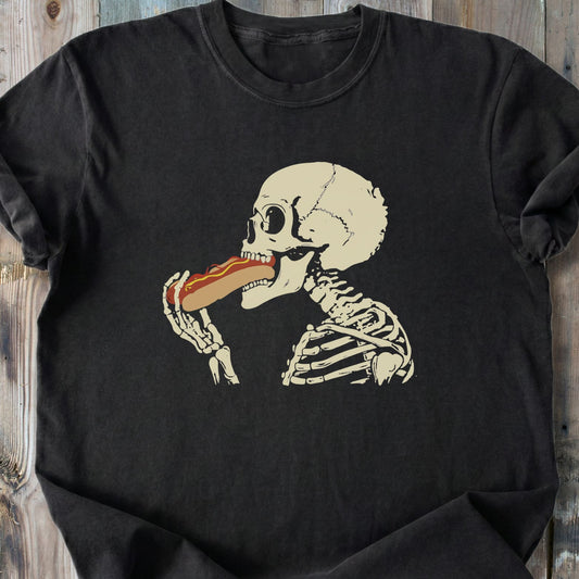 Skeleton Eating Hotdog - Vintage Heavyweight Tee