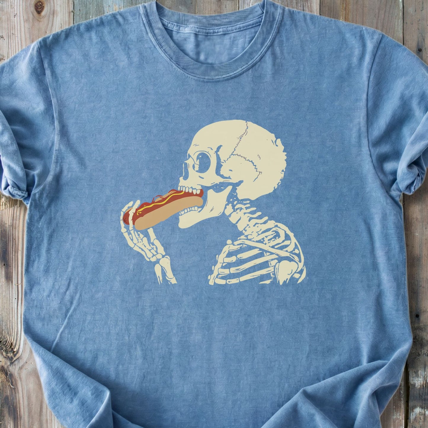 Skeleton Eating Hotdog - Vintage Heavyweight Tee