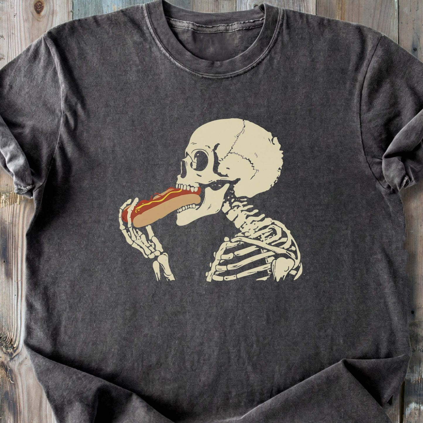 Skeleton Eating Hotdog - Vintage Heavyweight Tee