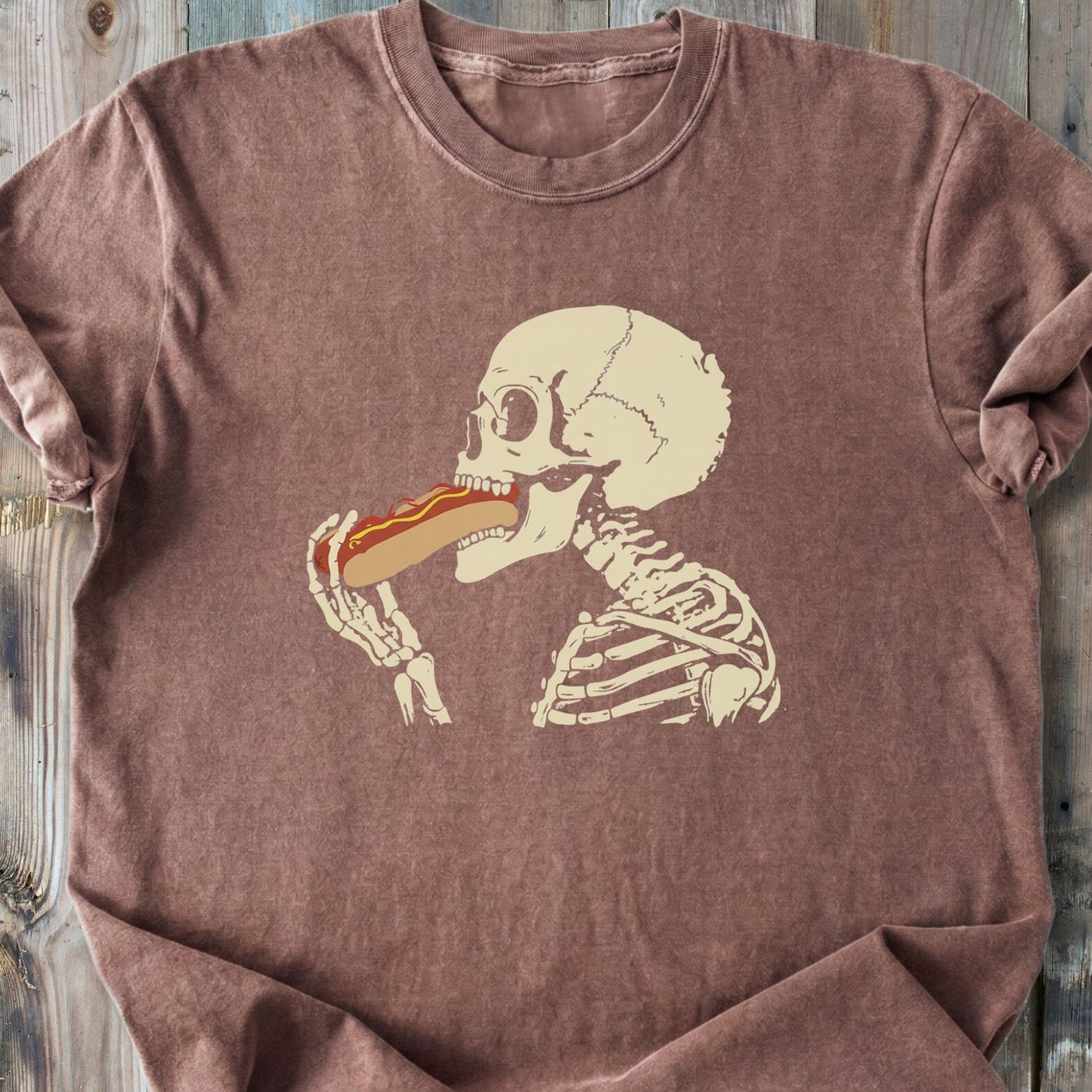 Skeleton Eating Hotdog - Vintage Heavyweight Tee