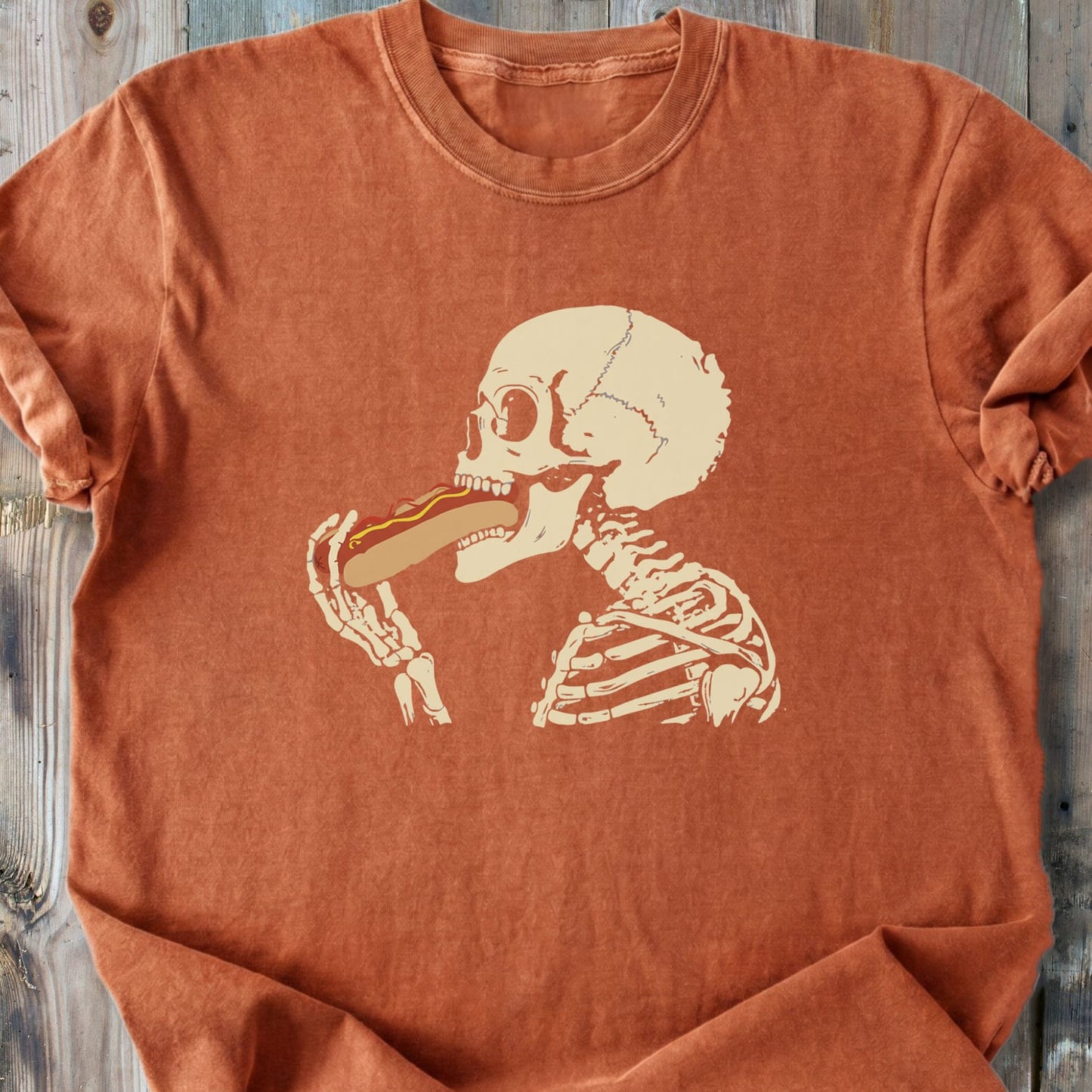 Skeleton Eating Hotdog - Vintage Heavyweight Tee