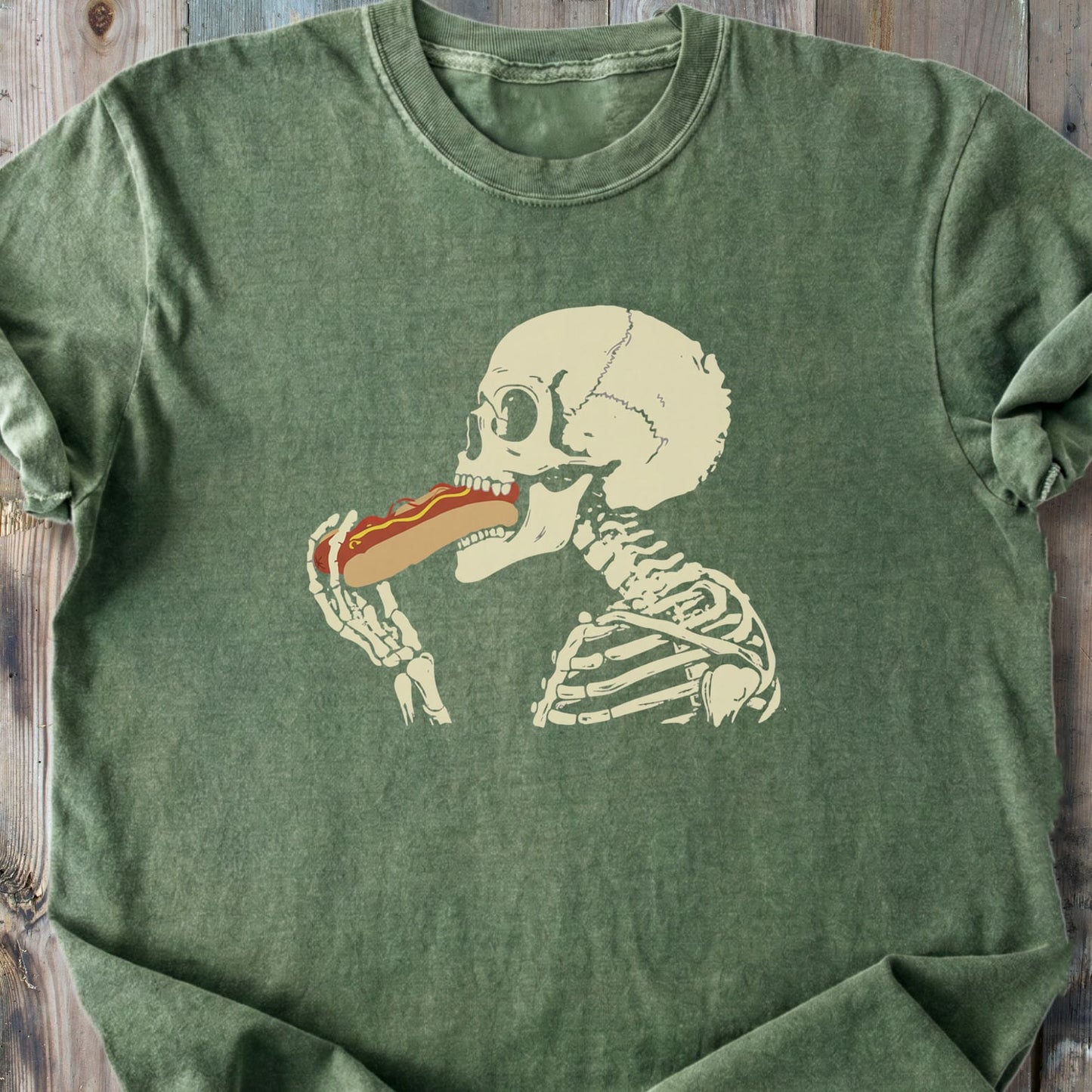 Skeleton Eating Hotdog - Vintage Heavyweight Tee