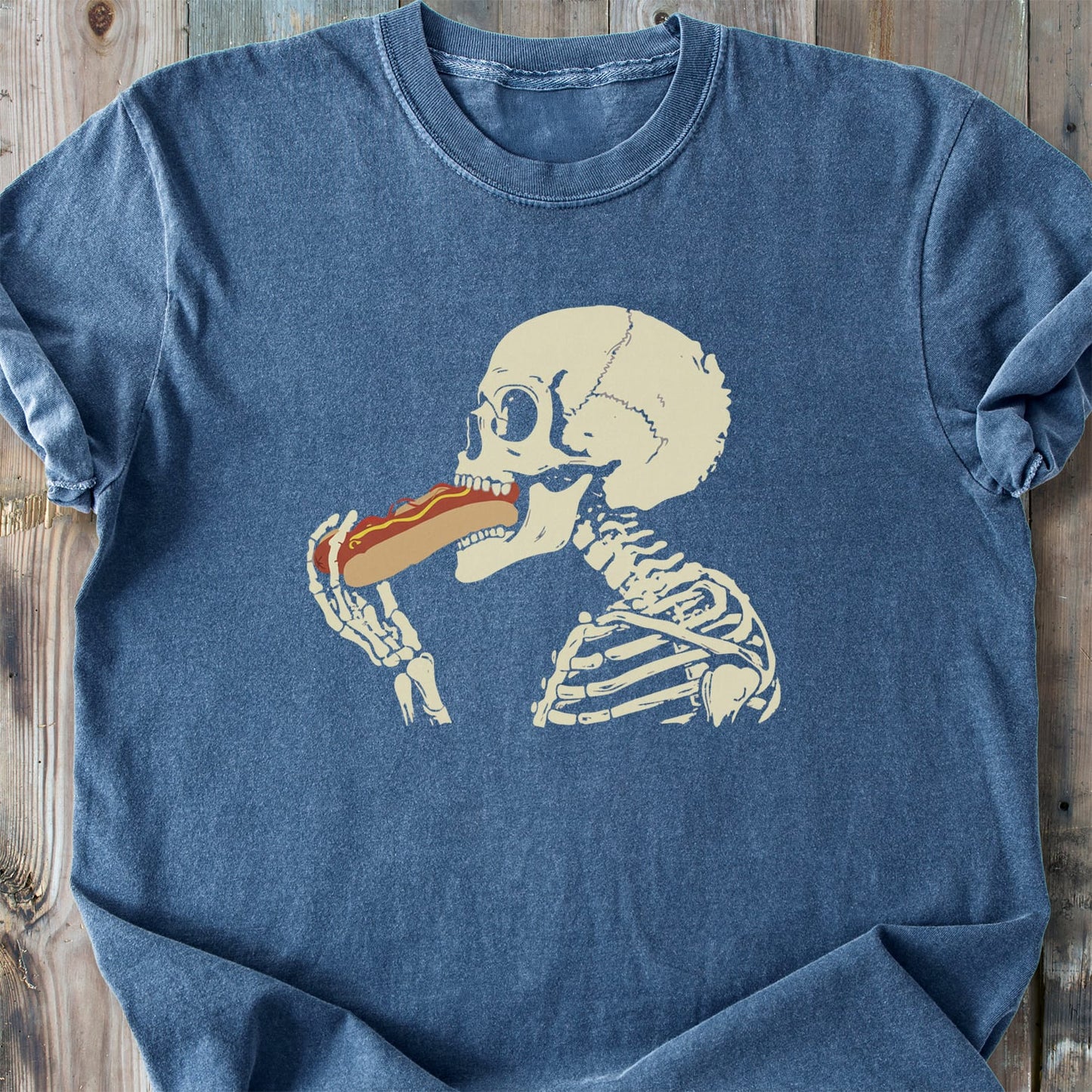 Skeleton Eating Hotdog - Vintage Heavyweight Tee