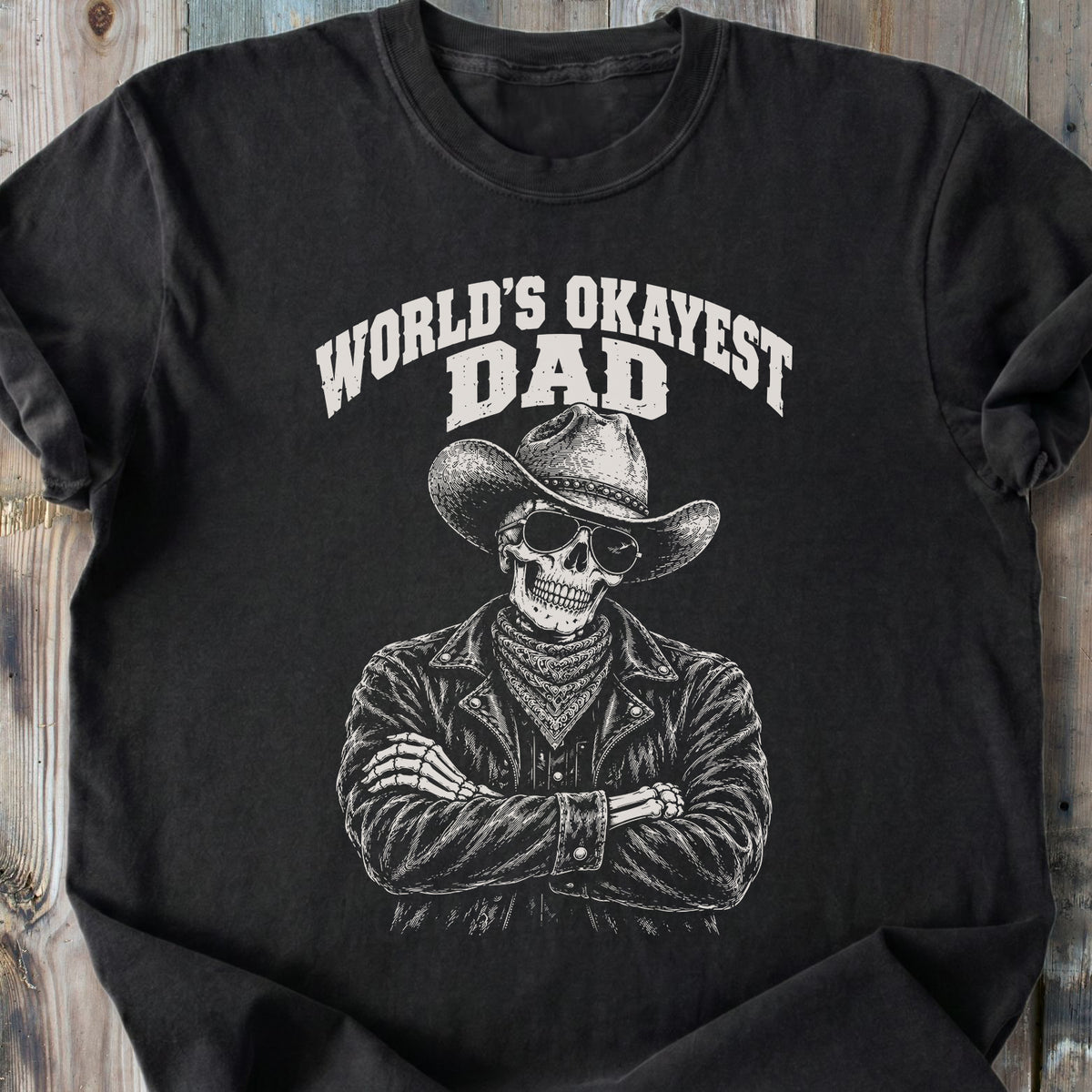 World's Okayest Dad Skeleton - Premium Heavyweight Tee