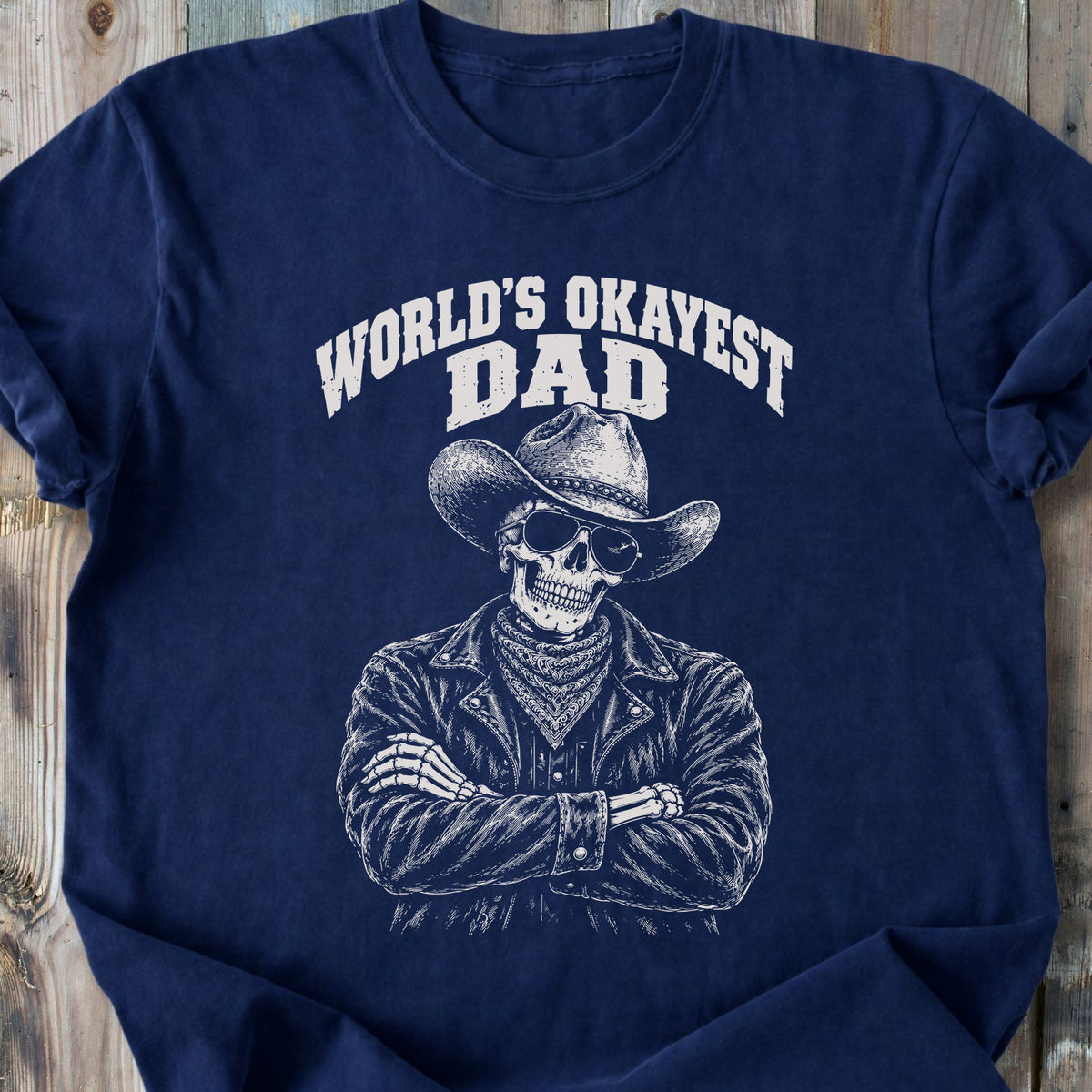 World's Okayest Dad Skeleton - Premium Heavyweight Tee