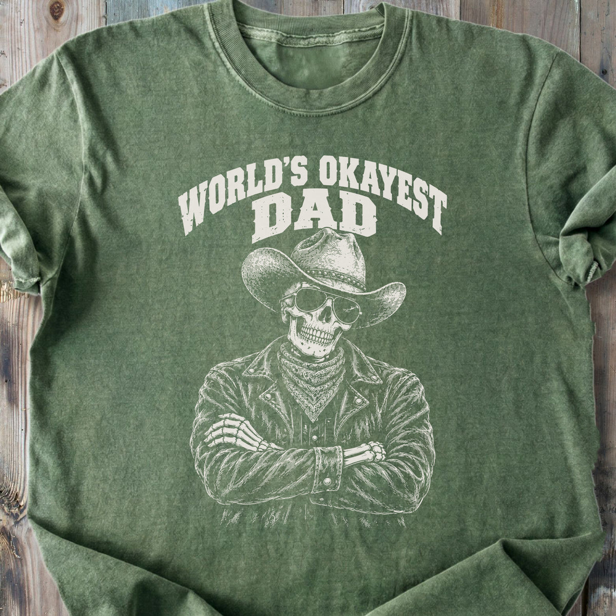 World's Okayest Dad Skeleton - Premium Heavyweight Tee