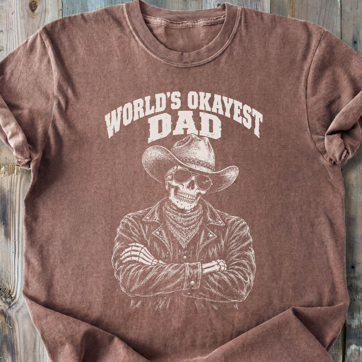 World's Okayest Dad Skeleton - Premium Heavyweight Tee