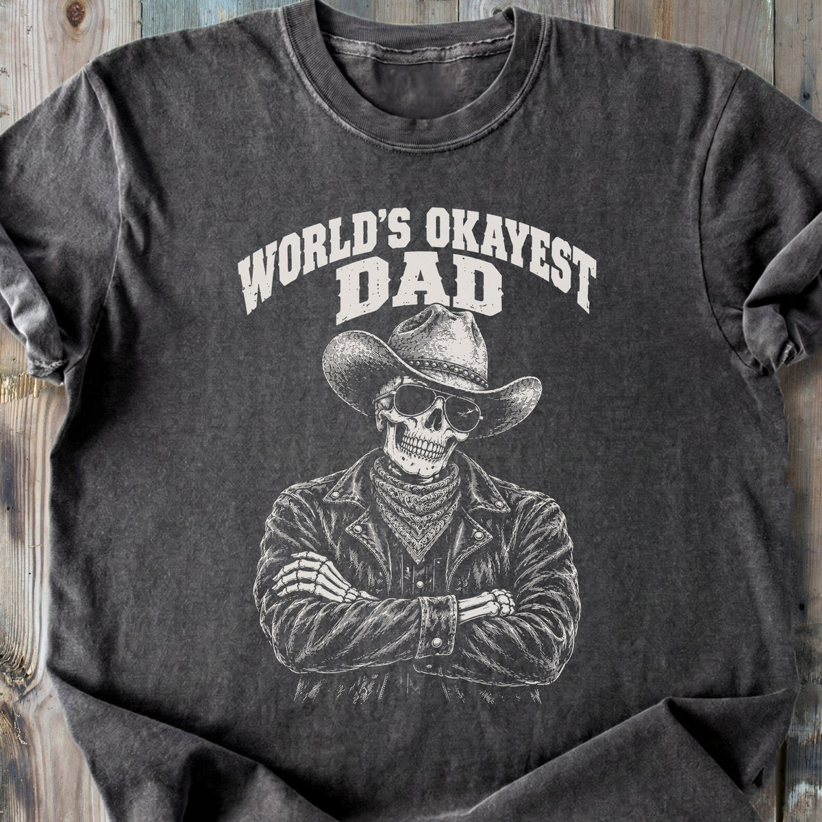 World's Okayest Dad Skeleton - Premium Heavyweight Tee