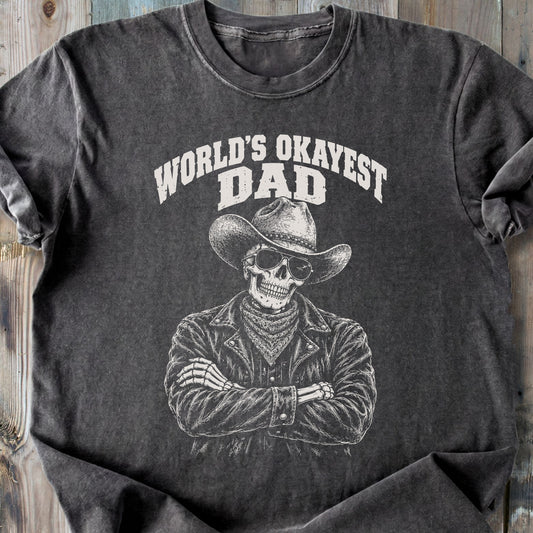 World's Okayest Dad Skeleton - Premium Heavyweight Tee
