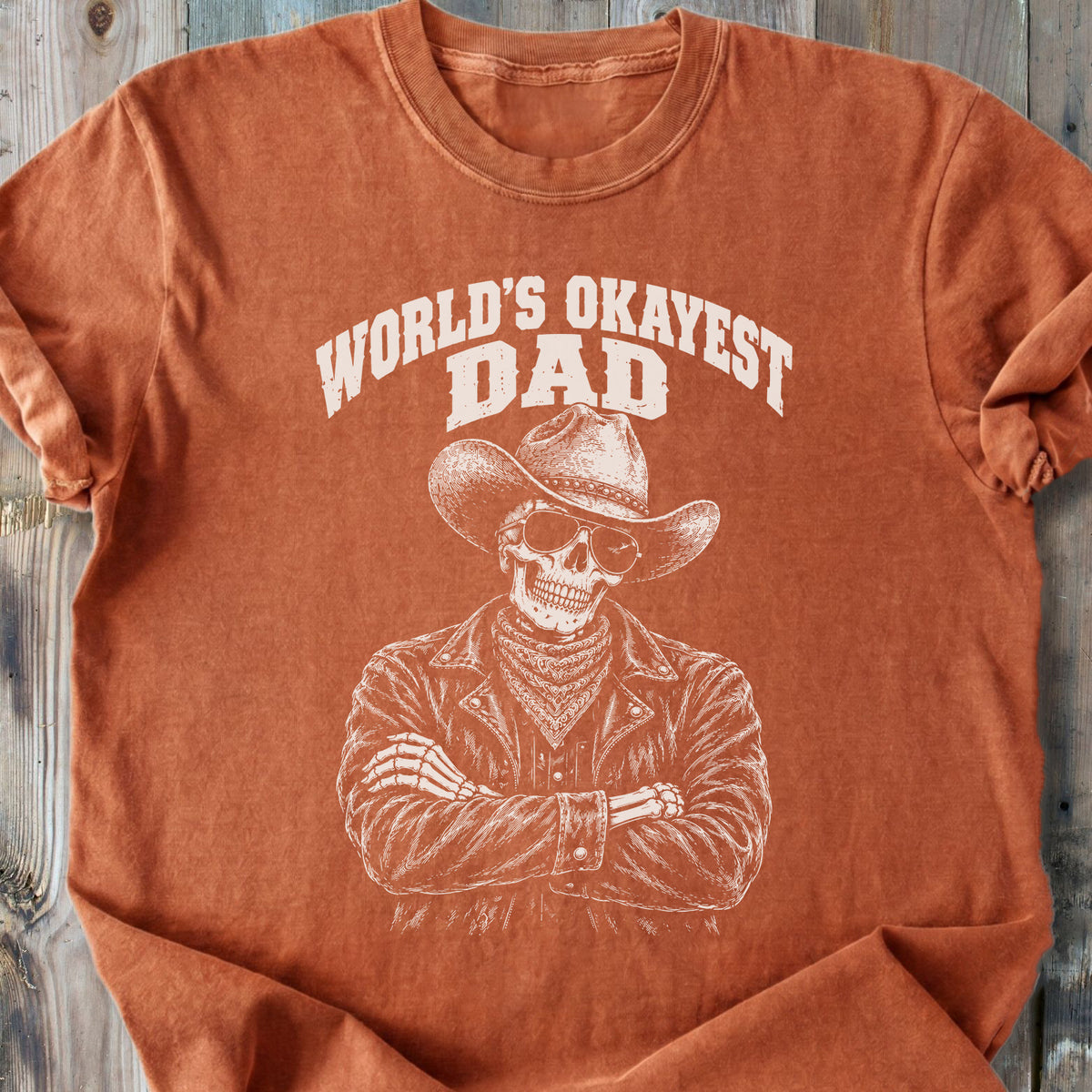 World's Okayest Dad Skeleton - Premium Heavyweight Tee