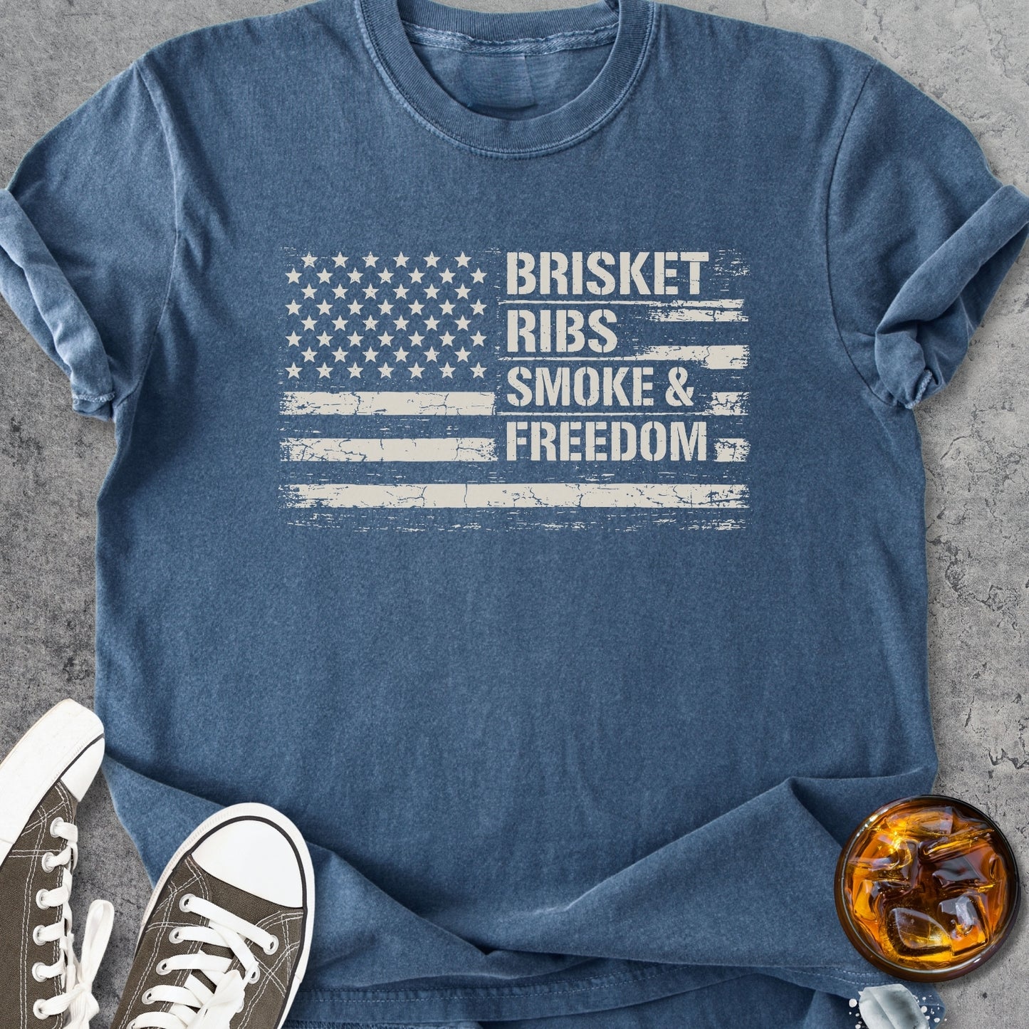 Brisket Ribs Smoke And Freedom - Vintage Heavyweight Tee