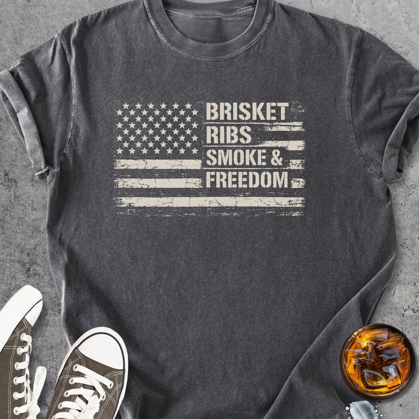 Brisket Ribs Smoke And Freedom - Vintage Heavyweight Tee