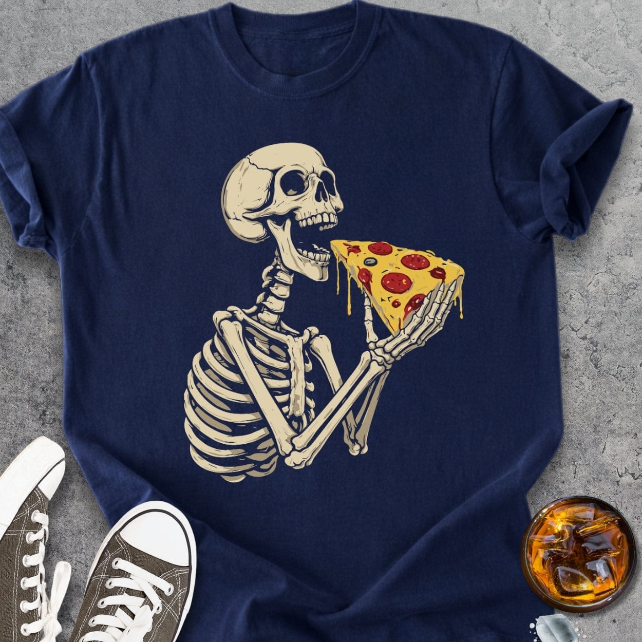 Skeleton Eating Pizza - Vintage Heavyweight Tee